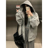 tomboy outfit American Casual Gray Hooded Zipper Cardigan Sweater for Women 2024 Autumn New Loose Lazy Style Coat