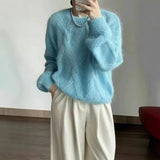 birkenstock clogs outfit fall Cloud-like Soft Casual Simple Style Comfortable Solid Color Crocheted Sweater Loose Knitted Top Meinuo Wool