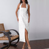 dress to impress codes White Fashion Commuter Halter Backless Dress Summer New High-Grade Dress