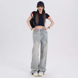 Amozae backpack inspo Visual Manual Casual Versatile Korean Style Loose Design Wide Leg Pants Regular Lengthened Jeans