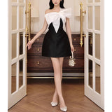 avant garde dress to impress Niche Design Contrast Color Slim Dress for Women 2024 New High-Grade Three-Dimensional Bow Collar Dress