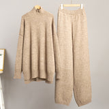 discover style ideas Turtleneck Sweater Suit Women's Autumn and Winter New Loose Casual Lazy Thick Knitted Trousers Suit