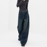 winter outfits men American-Style Retro Dark Straight Jeans Women's Spring plus Size Chubby Girl Loose Wide-Leg Trousers