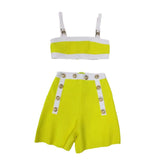 fall 2024 fashion trends Women's New Bright Yellow Bandage Dress Suit Gold Lion Button Small Top Shorts Retro