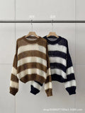 2024 fall fashion trends Autumn New Korean Style Contrast Color Hollow-out Lazy Casual Loose Light All-Match Mohair Striped Sweater