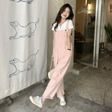 fall outfits women Spring and Autumn New Pink Denim Suspender Pants Women's Korean-Style Loose Small High Waist Straight Jumpsuit