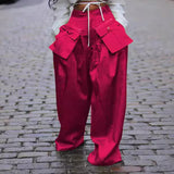 fall 2024 fashion trends Women's Fashion Solid Color Loose Casual Pocket Stitching Wide Leg Pants Trousers