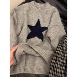 grunge outfits Soft Glutinous Gray College Style Autumn and Winter Sweater Women's Loose Lazy Style Five-Pointed Star round Neck Pullover Sweater Women's Top