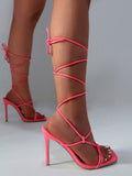 Amozae-Knot Lace-up Square Toe Heels