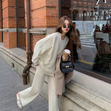 fall outfits women Hong Kong Style Suit Women's Retro Chic Fried Street Fashion Fake Two-Piece Top Knitted Wide-Leg Pants Sweater Two-Piece Set Autumn and Winter