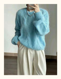 birkenstock clogs outfit fall Cloud-like Soft Casual Simple Style Comfortable Solid Color Crocheted Sweater Loose Knitted Top Meinuo Wool