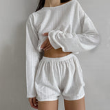 casual summer outfits Autumn and Winter New White Loose Long-Sleeved Shorts Pajamas Two-Piece Home Wear for Women