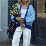 fall outfits women New Color Matching Knitted Long-Sleeved Cardigan 2024 Fashion Women's Loose Casual Sweater Coat