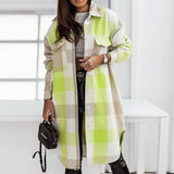 fall fashion Autumn and Winter New Color Flannel Plaid Long Trench Coat Fashion Shirt Woolen Coat