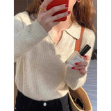 fall outfits women Japanese Style Retro Polo Collar Sweater for Women Autumn and Winter New Design Soft Glutinous Bottoming Sweater Inner Top