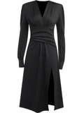 Amozae-dress to impress party dress nye outfits New women's black v-neck long dress  YM914