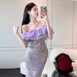 Amozae-dress to impress party dress nye outfits Off The Shoulder Purple Dress  YM1479