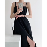 Amozae-dress to impress party dress nye outfits women's slit black dress with suspenders YM725