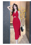 Amozae-dress to impress party dress nye outfits Women's twist halter neck dress YM1514