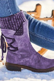 Amozae-Mid-Calf Knitted Patchwork Lace Up Boots