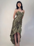 Amozae-nye outfits back to school dress  Brooch Ruched Asymmetric Dress