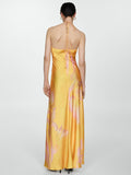 Amozae-nye outfits back to school dress  Halterneck Printed Satin Dress