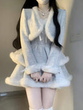 Amozae-nye outfits back to school dress  Fur-Trimmed Tiered Dress & Coat Set