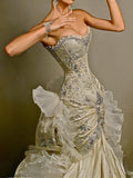 Amozae-nye outfits back to school dress  Beaded Corset Ruffles Floor-Length Dress
