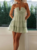 Amozae-nye outfits back to school dress  Halter Neck Flowy Layered Mini Dress