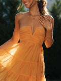 Amozae-nye outfits back to school dress  Halter Neck Flowy Layered Mini Dress