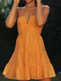 Amozae-nye outfits back to school dress  Halter Neck Flowy Layered Mini Dress