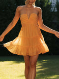 Amozae-nye outfits back to school dress  Halter Neck Flowy Layered Mini Dress