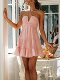 Amozae-nye outfits back to school dress  Halter Neck Flowy Layered Mini Dress