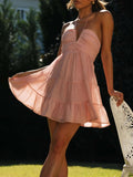 Amozae-nye outfits back to school dress  Halter Neck Flowy Layered Mini Dress