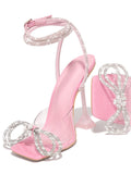 Amozae-Sparkling Bow Square Toe High Heels