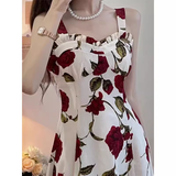 Amozae-dress to impress party dress nye outfits women's spring rose suspender dress  YM1507