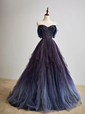 Amozae-Cyber Monday Christmas party outfits Dark starry sky purple tulle long prom dress purple evening dress BD19