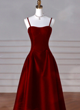 Amozae-Cyber Monday Christmas party outfits Sexy Wine Red A-Line Straps Satin Long Burgundy Prom Dresses D087