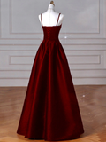 Amozae-Cyber Monday Christmas party outfits Sexy Wine Red A-Line Straps Satin Long Burgundy Prom Dresses D087