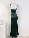 Amozae-Cyber Monday Christmas party outfits Sexy Mermaid Sleeveless Green Satin Long Prom Dress B345