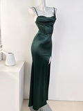 Amozae-Cyber Monday Christmas party outfits Sexy Mermaid Sleeveless Green Satin Long Prom Dress B345