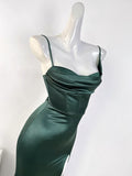 Amozae-Cyber Monday Christmas party outfits Sexy Mermaid Sleeveless Green Satin Long Prom Dress B345