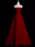 Amozae-Cyber Monday Christmas party outfits Sexy A Line Strapless Sleeveless Burgundy Long Prom Dress B388