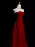 Amozae-Cyber Monday Christmas party outfits Sexy A Line Strapless Sleeveless Burgundy Long Prom Dress B388