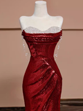 Amozae-Cyber Monday Christmas party outfits Sexy Mermaid Burgundy Sequin Long Prom Dress B361