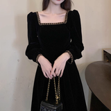 Amozae-dress to impress party dress nye outfits Black velvet retro long dress YM715