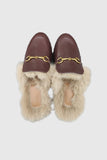 Amozae-Rabbit Fur Lined Leather Loafer Mules