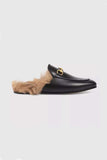 Amozae-Rabbit Fur Lined Leather Loafer Mules