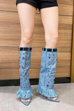 Amozae-Rhinestone Denim High Heel Pointed Toe Boots