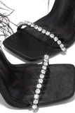 Amozae-Rhinestone Feather Tie-up Square Toe Sandals